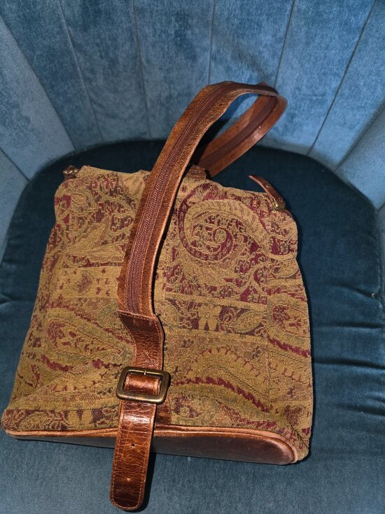 Vintage J. Jill Tapestry Leather Sling Bag Boho Southwestern Purse